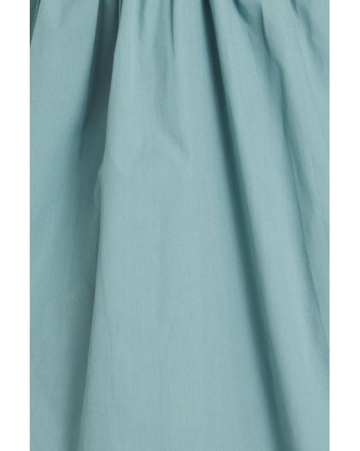TOVE Blue Bow-embellished Gathered Organic Cotton-poplin Midi Dress