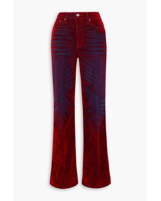 Re/done Red 70s Bootcut Distressed Velvet And Denim Bootcut Pants