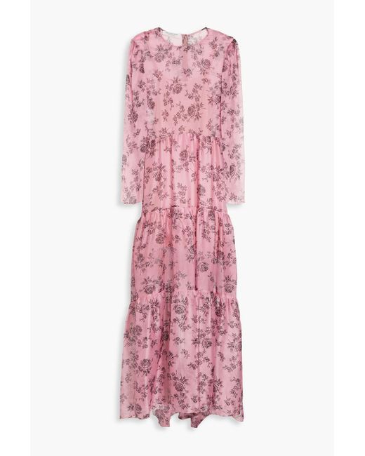 Philosophy Di Lorenzo Serafini Pink Tiered Floral-print Silk-habotai Maxi Dress