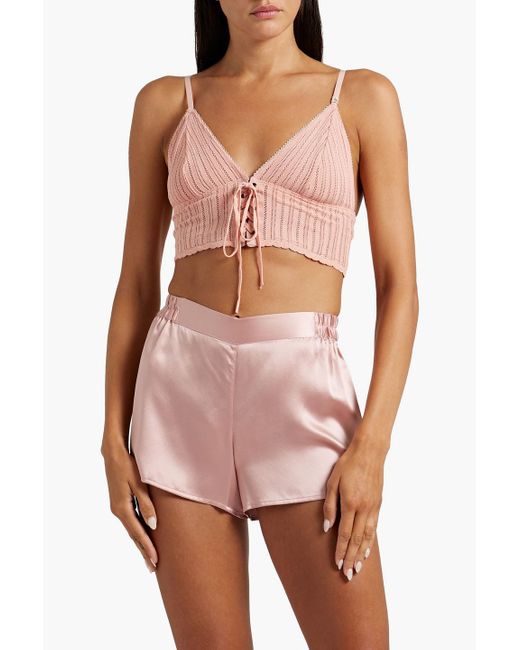 LoveStories Pink Dawn Lace-up Pointelle-knit Bralette
