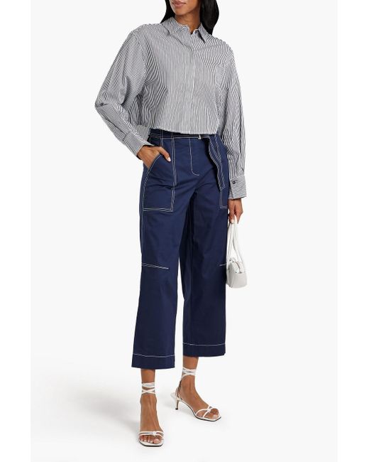 Jonathan Simkhai Blue Kairi Cropped Belted Cotton-blend Canvas Wide-leg Pants