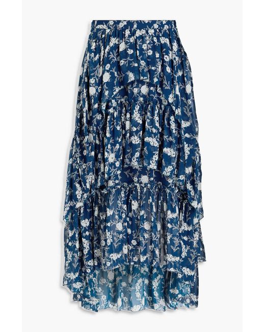 Ulla Johnson Blue Marilyn Floral-print Silk-georgette Midi Skirt