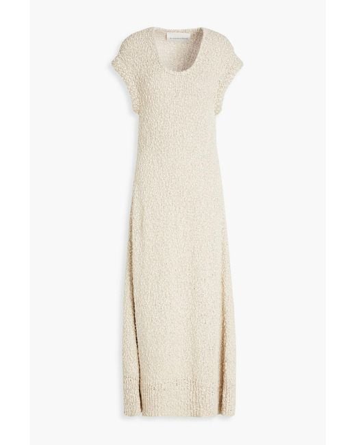 By Malene Birger White Satsu Bouclé-knit Cotton And Linen-blend Midi Dress