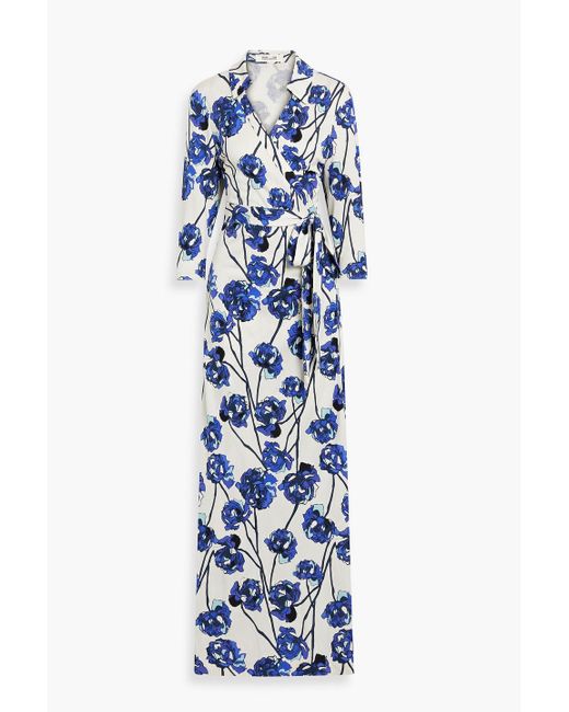 Diane von Furstenberg Blue Abigail Floral-print Silk-jersey Maxi Wrap Dress