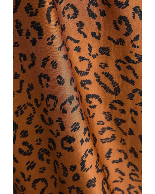 Farm Rio Brown Leopard-print Satin-twill Midi Skirt
