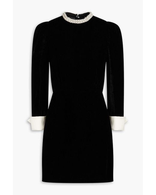 Sandro Faux Pearl-embellished Velvet Mini Dress in Black | Lyst Canada