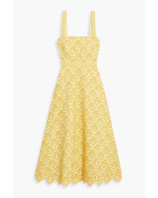 Saloni Yellow Aubrey Broderie Anglaise Cotton Midi Dress