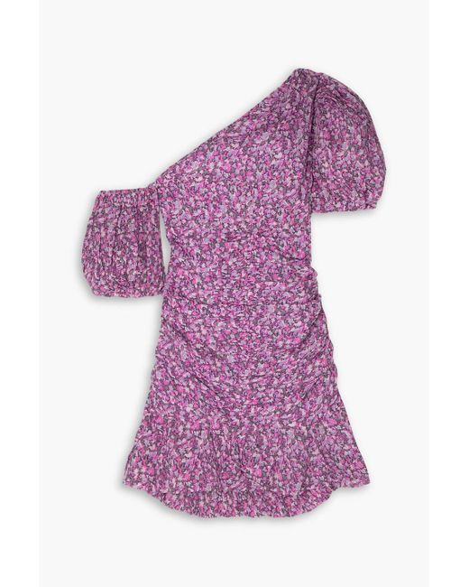 Isabel Marant Purple Lecia Asymmetric Printed Cotton-voile Mini Dress