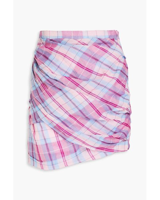 Isabel Marant Pink Birdy drapierter minirock aus baumwollgaze mit karomuster
