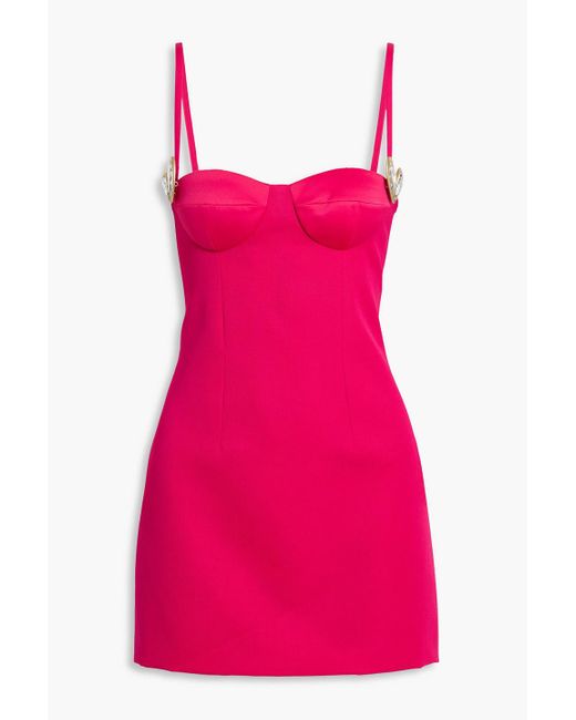 Area Pink Embellished Wool-Twill Mini Dress