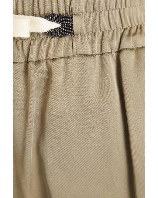 Brunello Cucinelli Natural Bead-embellished Satin Shorts