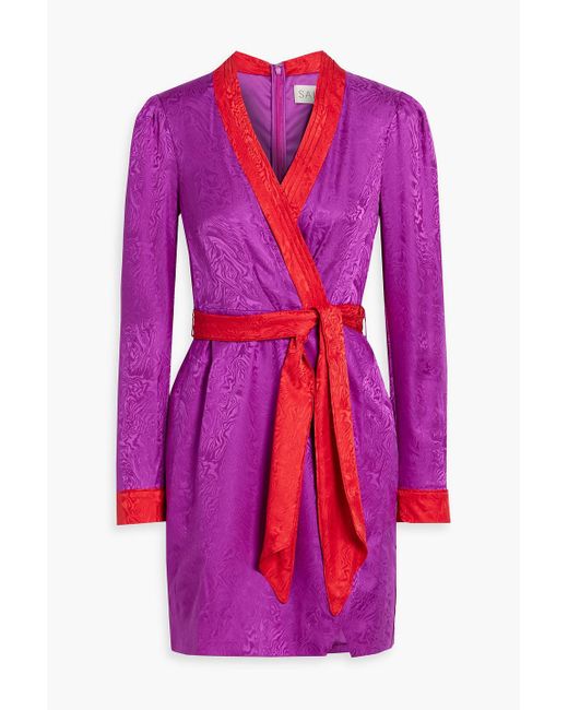 Saloni Pink Bibi Wrap-Effect Cotton-Blend Jacquard Mini Dress