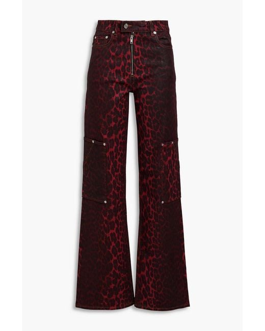 Ganni Purple Leopard-Print High-Rise Cargo Jeans