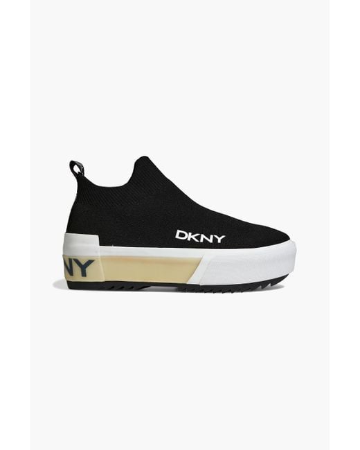 DKNY Black Logo-print Stretch-knit Slip-on Sneakers