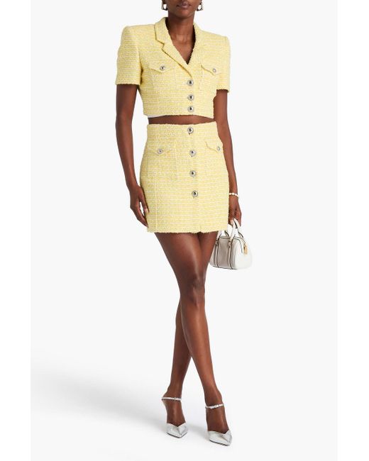 Alessandra Rich Yellow Embellished Metallic Tweed Mini Skirt