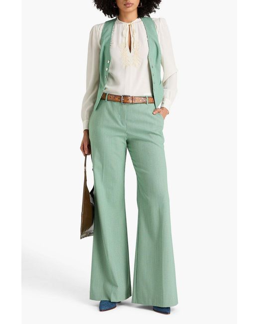 Etro Green Houndstooth Woven Flared Pants