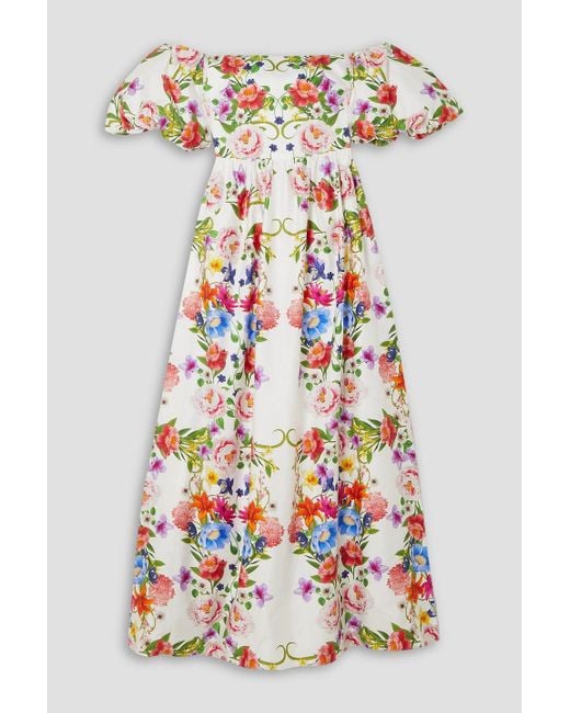 Borgo De Nor Gray Juliet Off-the-shoulder Floral-print Cotton Maxi Dress