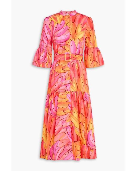 Farm Rio Red Printed Cotton-poplin Midi Dress