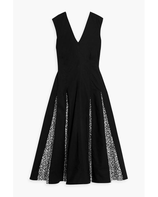10 Crosby Derek Lam Black Ella midikleid aus baumwollpopeline mit falten und print