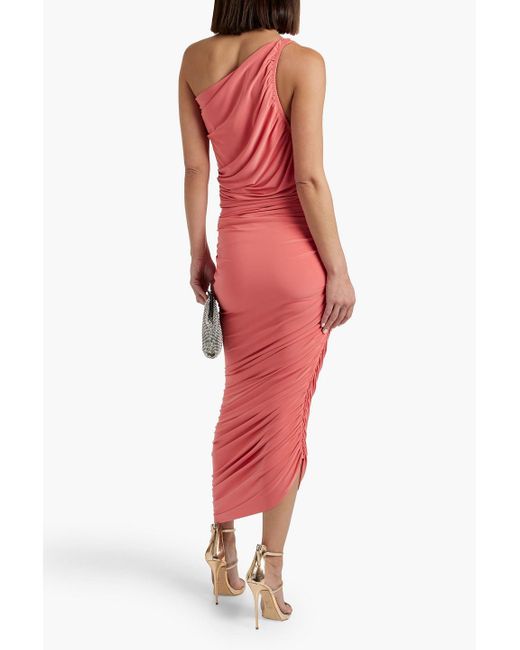 Norma Kamali Pink Diana One-shoulder Ruched Stretch-jersey Gown
