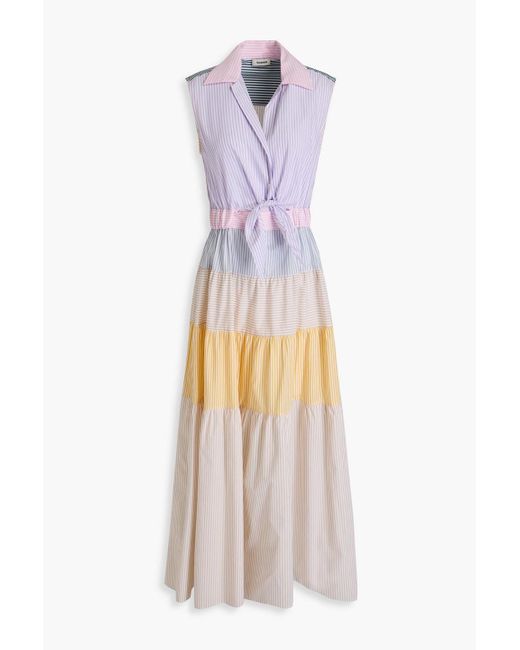 Sandro Pink Tiered Striped Cotton-Poplin Maxi Shirt Dress