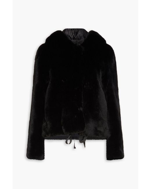 Sandro Ondine Faux Fur Hooded Coat in Black | Lyst UK