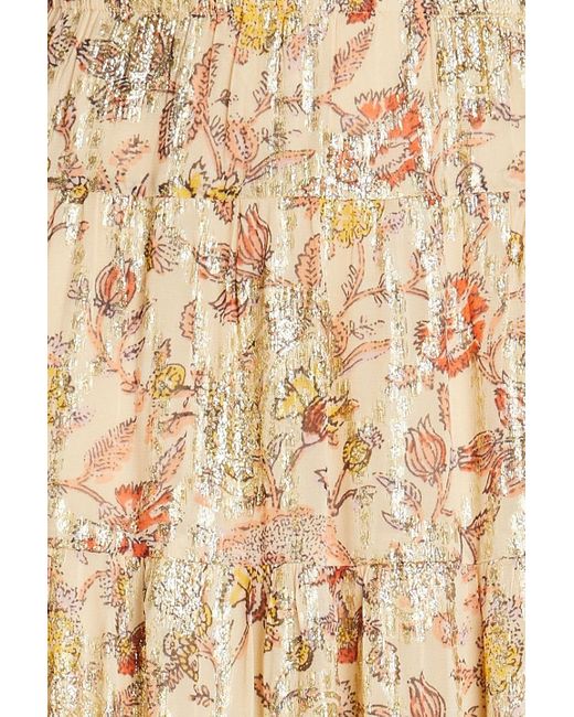 Galina tiered printed fil coupé silk-blend midi skirt