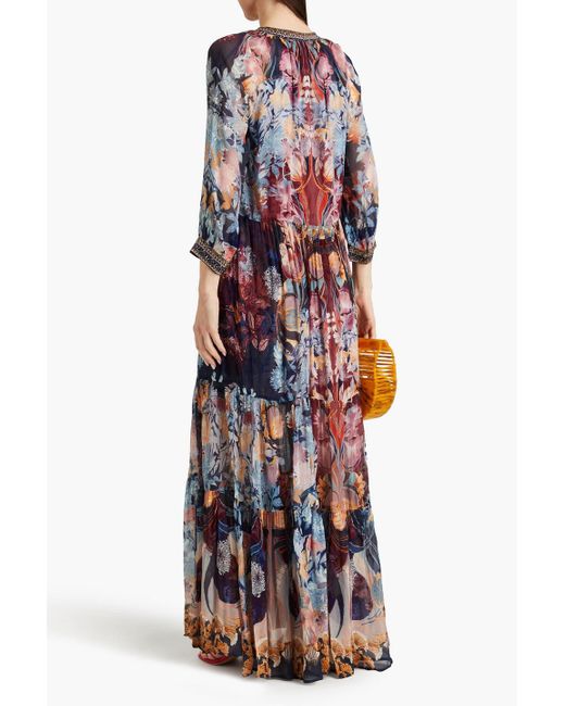 Camilla White Crystal-embellished Floral-print Silk-crepon Maxi Dress