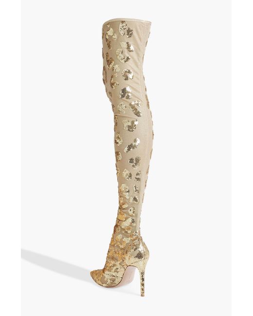 Gianvito Rossi Metallic Sequin-embellished Stretch-tulle Over-the-knee Boots