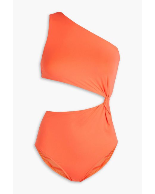 Bondi Born Orange Zuri badeanzug mit knotendetail, cut-outs und asymmetrischer schulterpartie