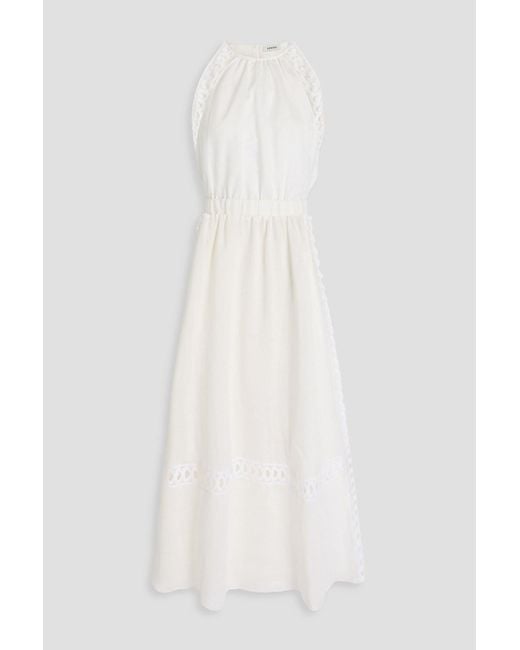 Sandro White Lace-Trimmed Linen-Blend Organza Midi Dress