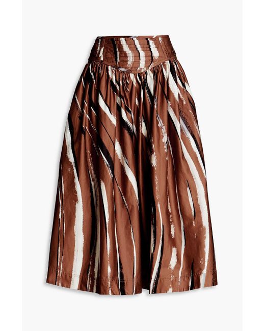 Aje. Brown Estelle Printed Cotton-poplin Midi Skirt