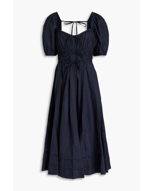 Ulla Johnson Blue Palma Gathered Cotton-poplin Midi Dress
