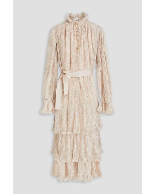 Zimmermann Natural Bead-embellished Corded Lace Midi Dress