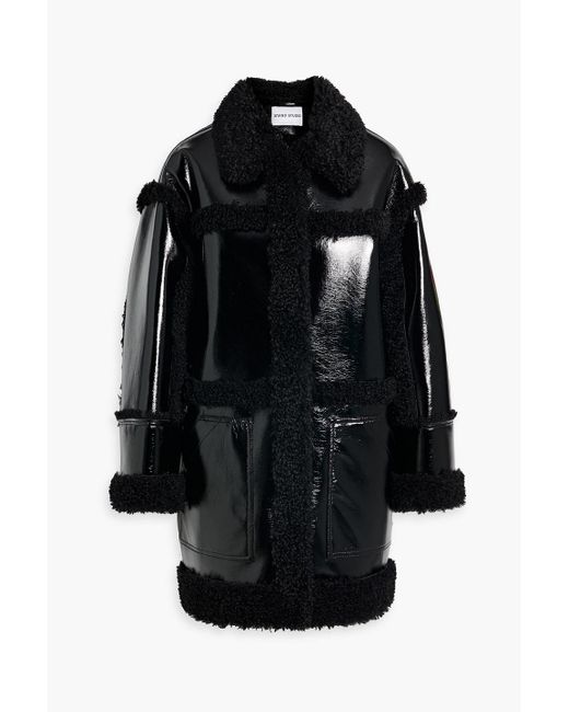 Stand Studio Black Elsie Teddy Fleece-trimmed Vinyl Coat