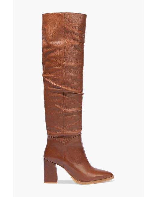 Iris & Ink Brown Clarisse Ruched Pebbled-leather Knee Boots