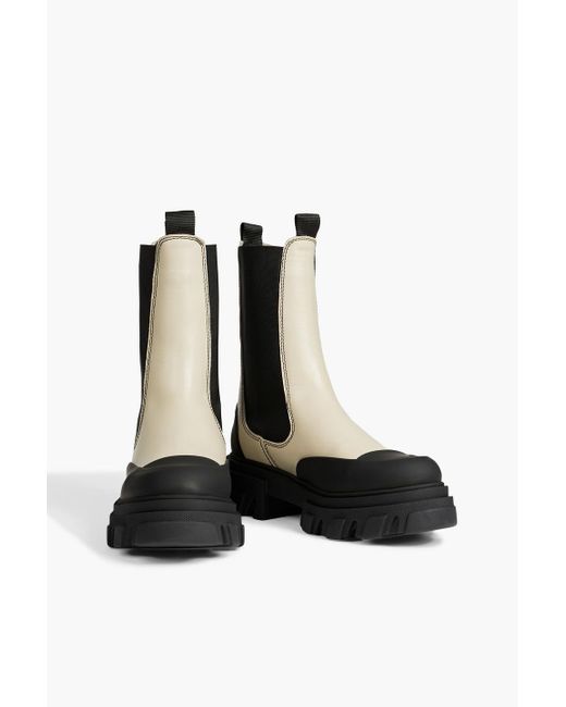 Ganni Black Rubber-trimmed Two-tone Leather Chelsea Boots