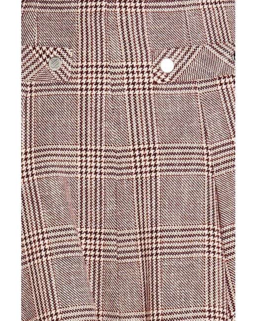 Maje Red Button-embellished Prince Of Wales Checked Cotton-blend Tweed Mini Skirt