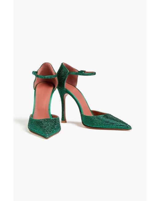 AMINA MUADDI Green Vittoria 105 Crystal-embellished Satin Pumps
