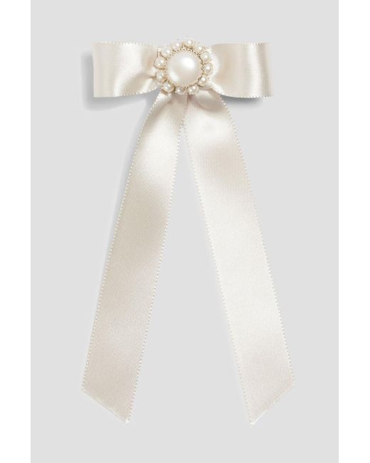 Jennifer Behr White Paityn Faux Pearl And Satin Bow Hair Clip