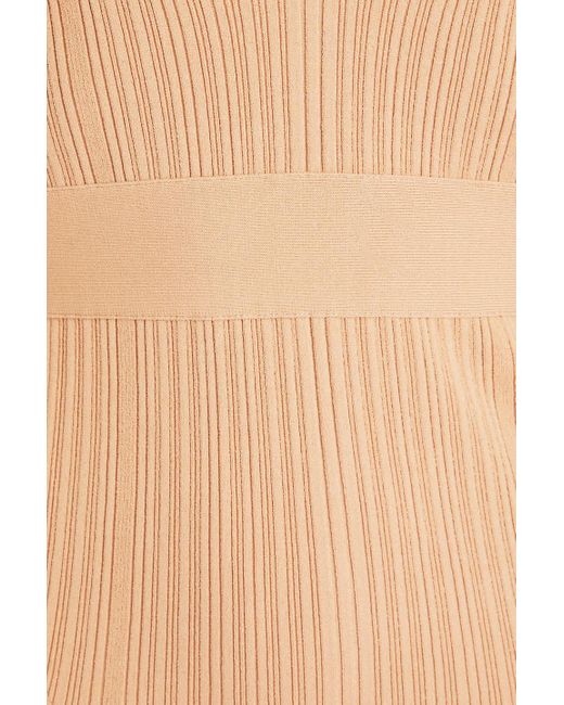 Hervé Léger White Asymmetric Ribbed-knit Midi Dress