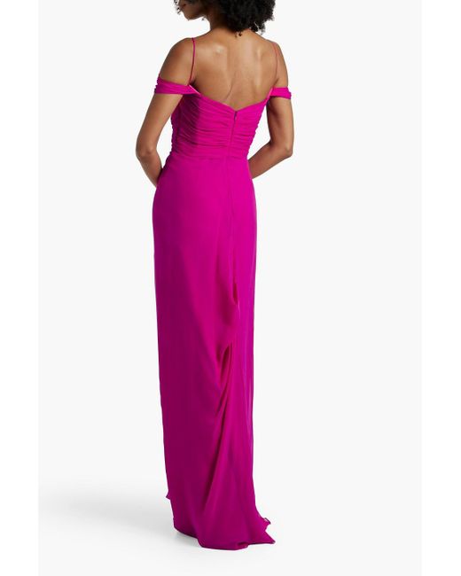 Costarellos Pink Cold-shoulder Draped Silk-chiffon Gown