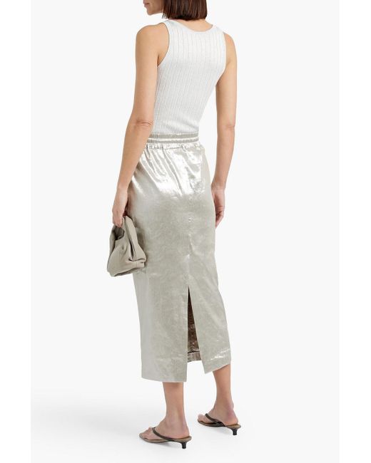 Brunello Cucinelli White Linen-Blend Twill Midi Skirt