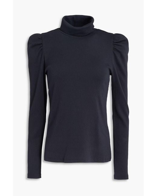 Veronica Beard Blue Cedar Stretch-Pima Cotton-Jersey Turtleneck Top