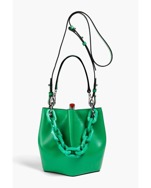 Ganni Green Textured-leather Bucket Bag