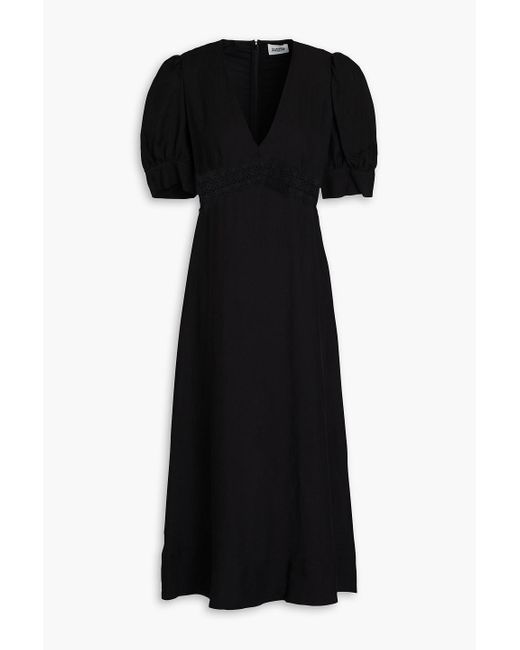 Claudie Pierlot Black Corded Lace-paneled Crepe Midi Dress