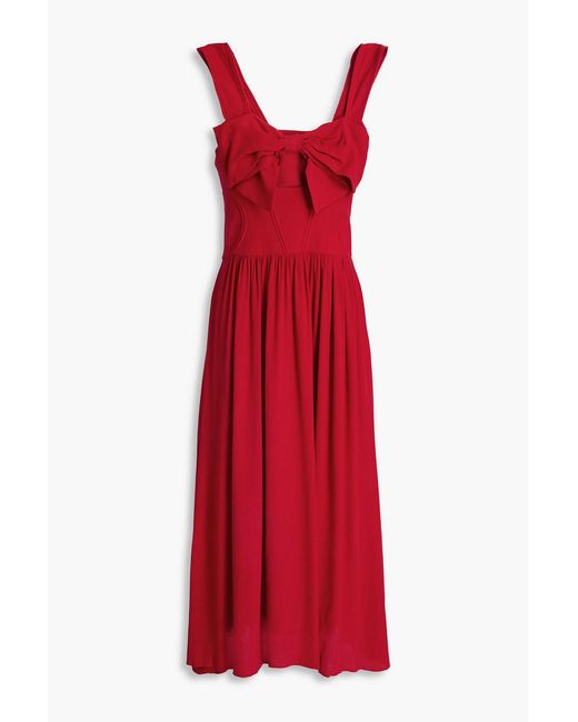 Farm Rio Red Bow-Detailed Crepe Midi Dress