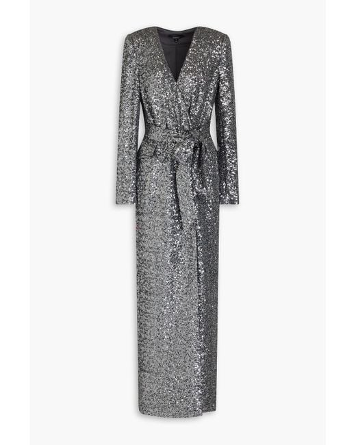 Badgley Mischka Gray Sequined Stretch-tulle Gown
