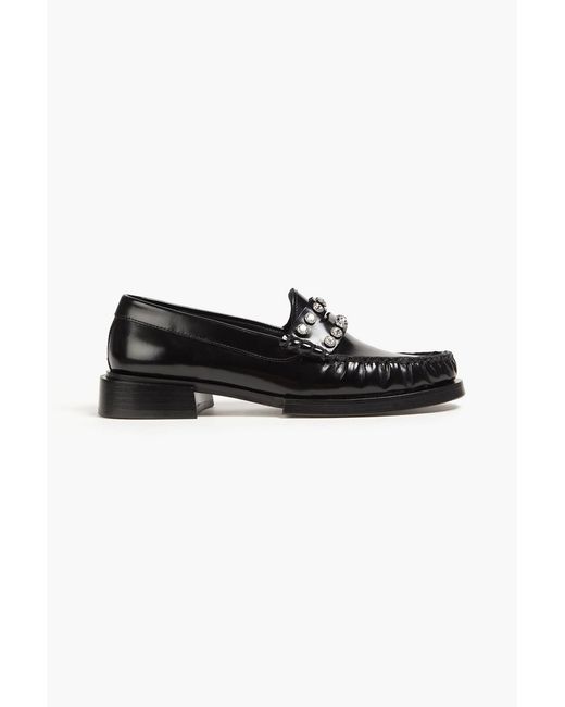 Sandro Black Crystal-embellished Patent-leather Loafers