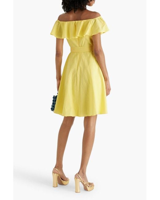 Mikael Aghal Yellow Minikleid aus einer baumwoll-leinenmischung mit rüschen